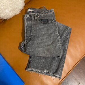 Levi's Ribcage Black Jeans with Cropped Raw Hem